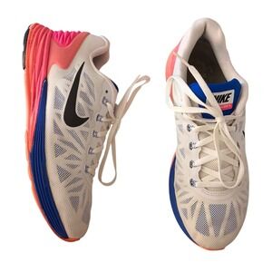 Nike Lunarglide 6 Women Size 8.5 Running Shoes White Pink Blue Athletic